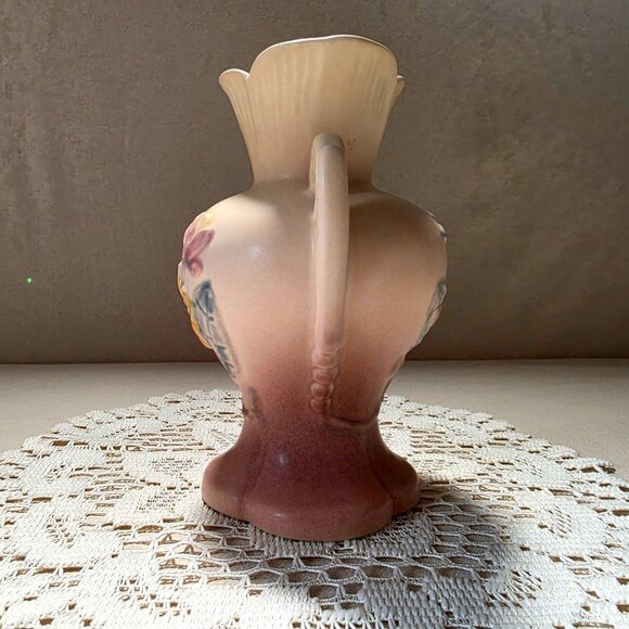 Vintage Hull Pottery Two-Handle Vase With Floral Design & Scalloped Rim - Picture 6 of 6